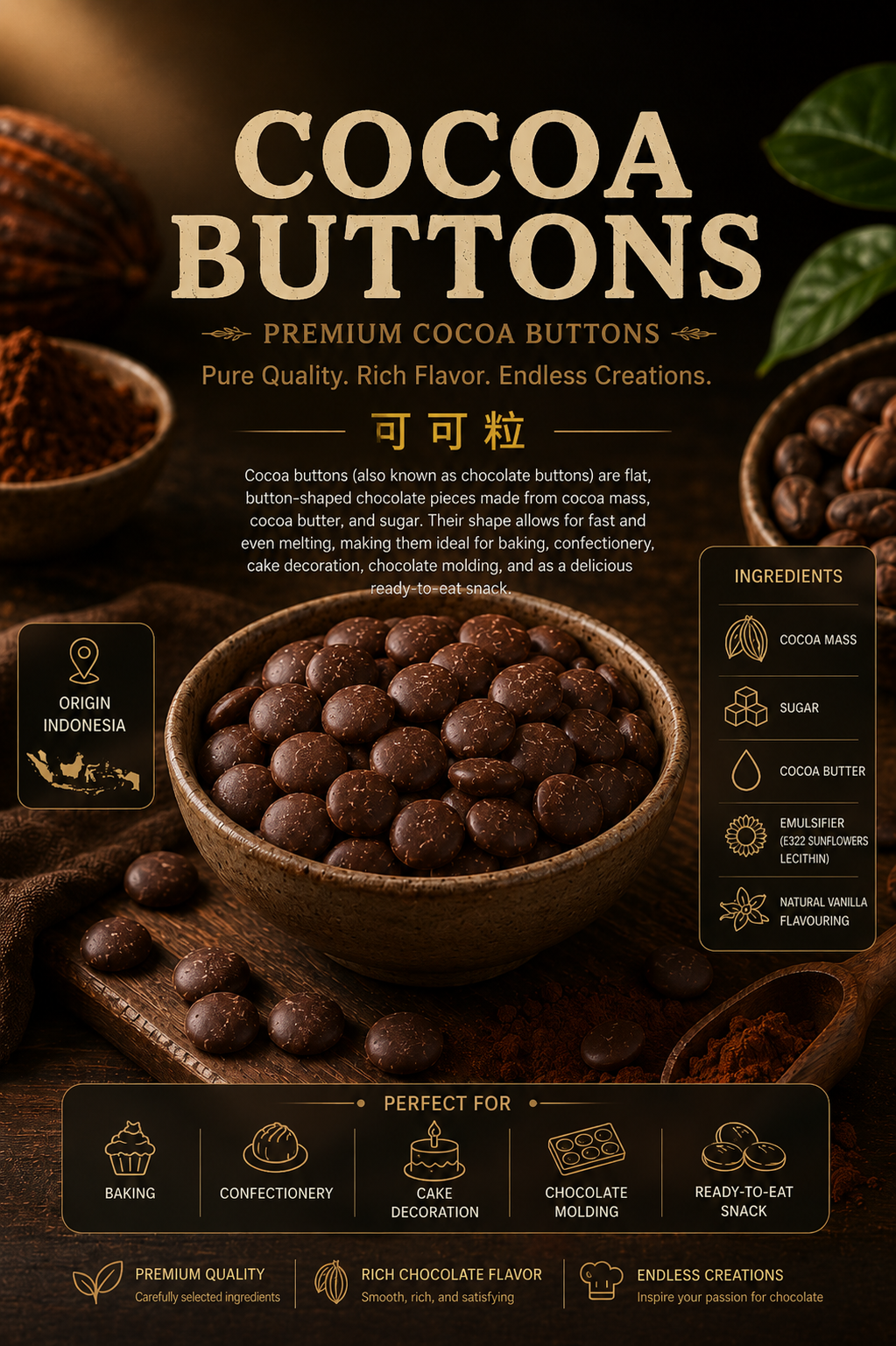 Toobagus Cocoa buttons Etalene